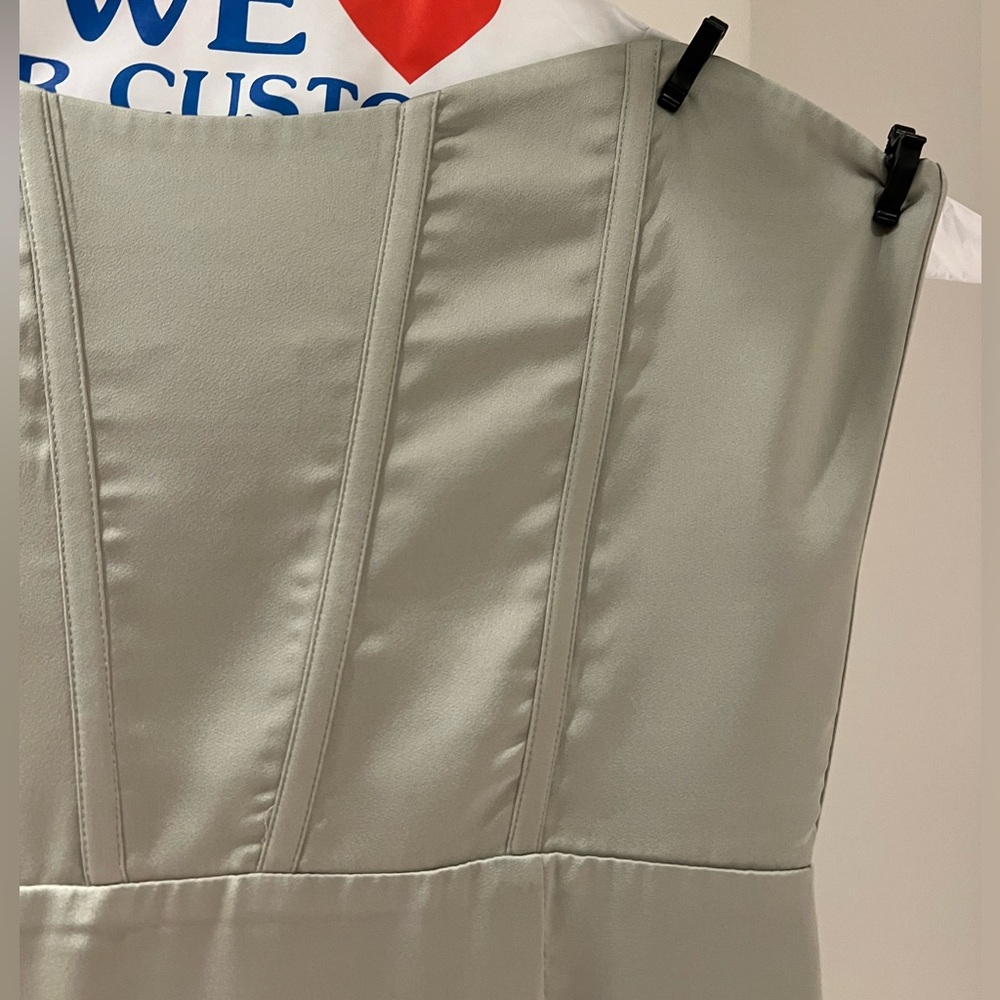 V Chapman Sage Corset Elegant Strapless Satin Dress